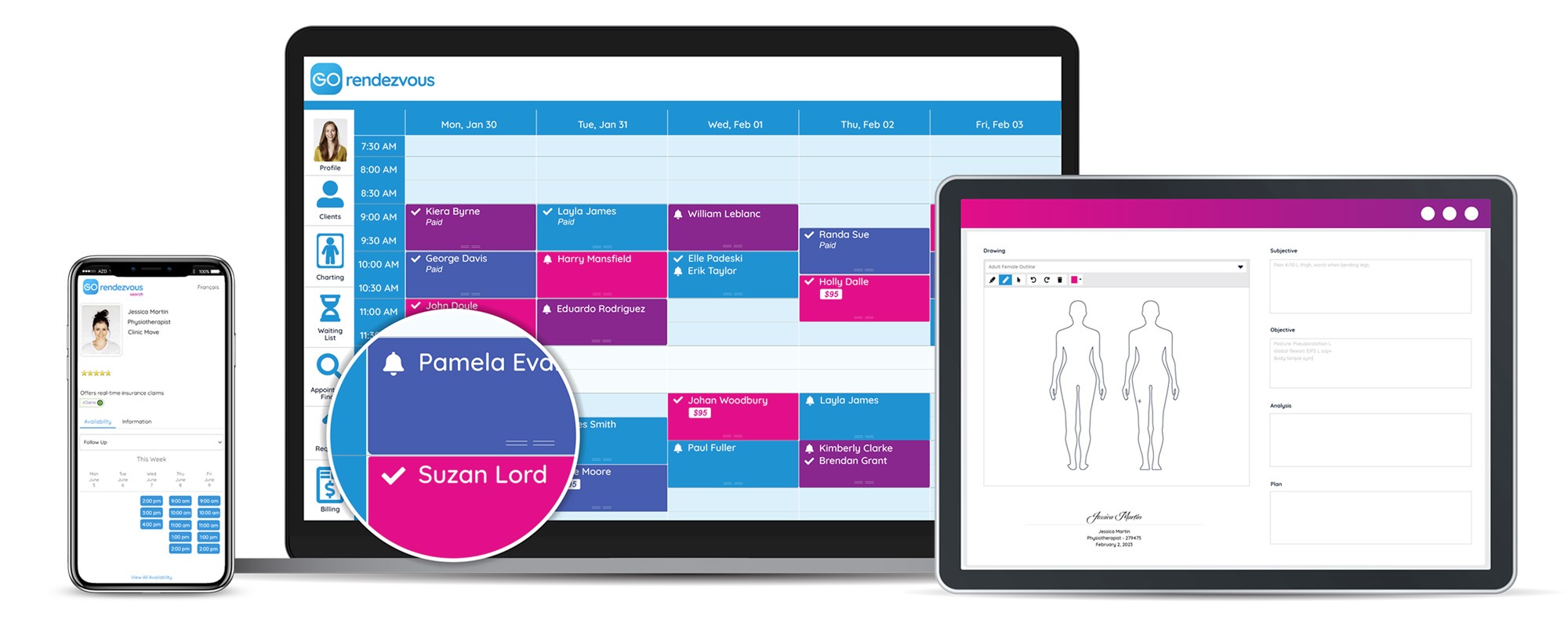 A view of a professional's GOrendezvous schedule on different devices